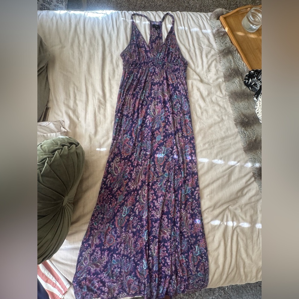 Aqua Purple & Blue Paisley Sleeveless V-Neck Maxi Dress